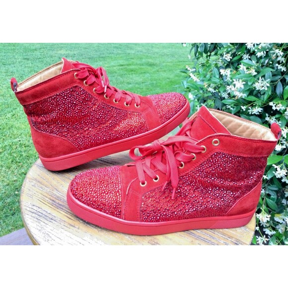 Christian Louboutin Sz 41 US 8 Red Crystal Pavot Suede Custom Strass Sneaker Men main image 4